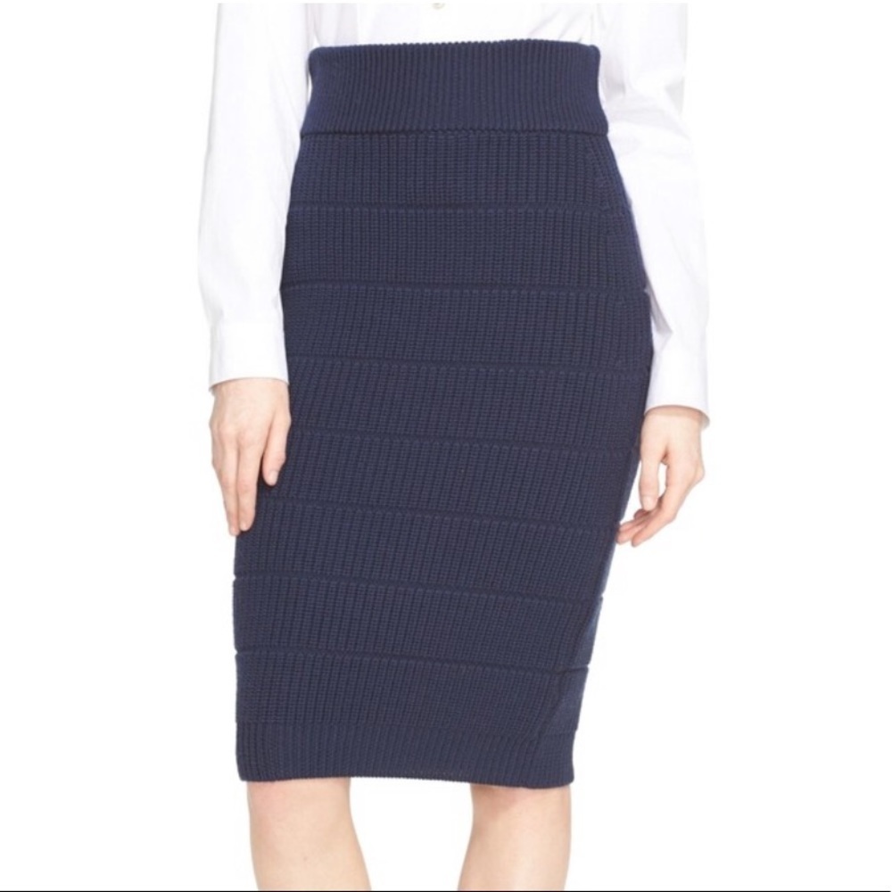 Marc Jacobs Navy Blue Ribbed Knit Sweater Pencil Skirt Size Medium